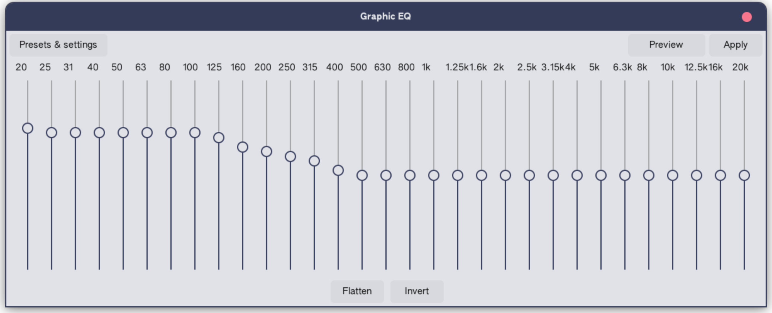 Screenshot of Audacity showing the Graphic EQ effect screen.